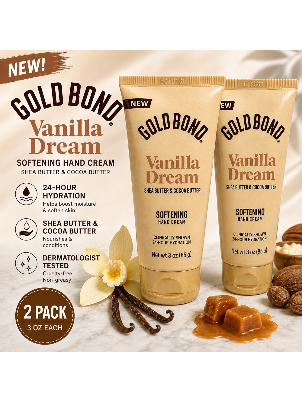 2pk- Gold Bond Vanilla Dream Softening Hand Cream